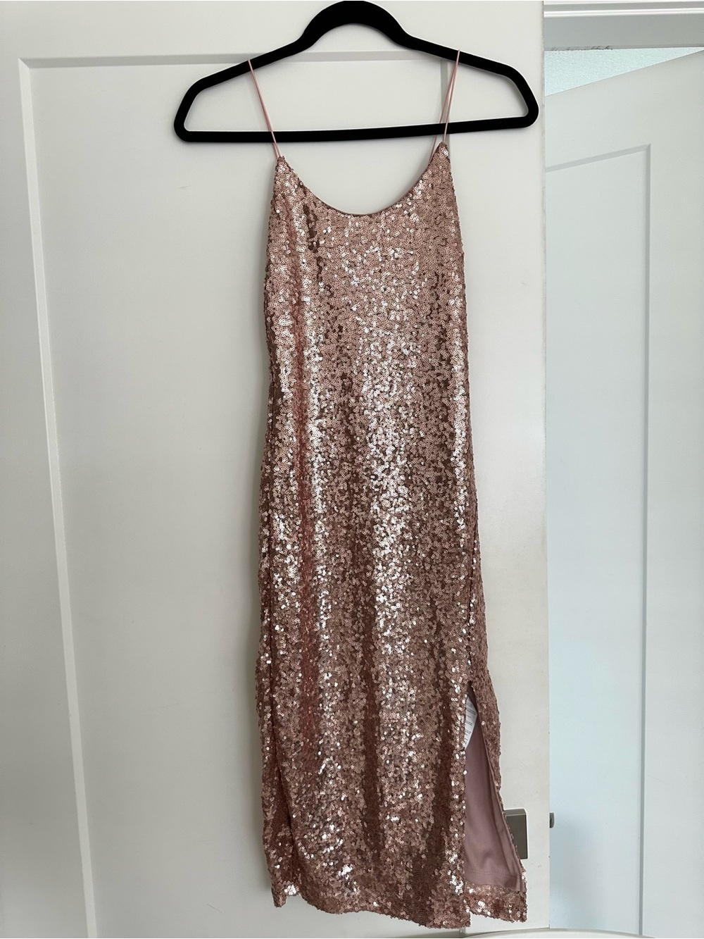 Revamped Rose Gold Sequin Maxi Slip Gown Brand New